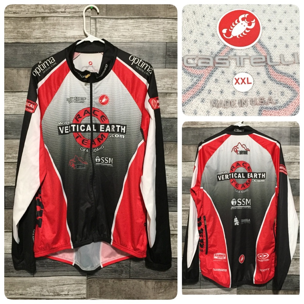 Castelli Cycling Top Full Zip Up Top Men’s XXL Black Red White Polyester